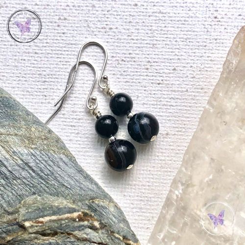 Black Sardonyx Silver Earrings